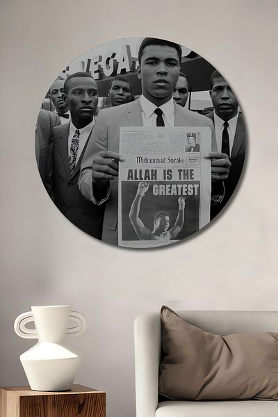 Teona Ahşap Muhammad Ali Moment iconic Decorativ din lemn MDF rotund pentru casa, locul de munca pictura pe perete