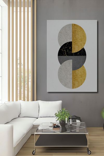 Teona Ahşap Geometric Aur Negru Alb Lemn MDF Dreptunghi Decorativ Acasă, Locul de Muncă Pictură Murală