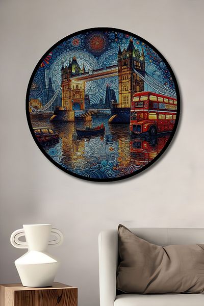 Teona Ahşap London Night Landscape Decorativ Lemn MDF Casă rotundă, Pictură de perete la locul de muncă
