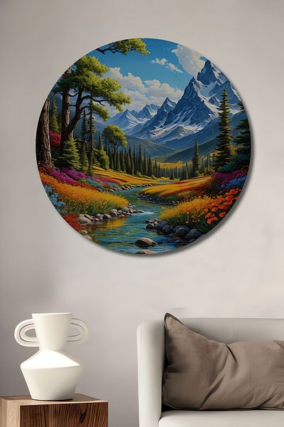Teona Ahşap Paradisul colorat al naturii din lemn MDF rotund decorativ pentru casa, locul de munca pictura pe perete