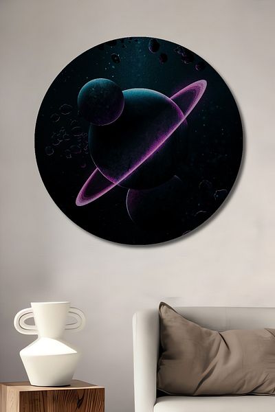 Teona Ahşap Planete și inele din lemn MDF rotund decorativ pentru casă, loc de muncă pictură murală