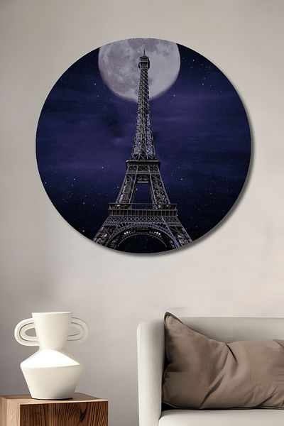 Teona Ahşap Turnul Eiffel la lumina lunii Casa rotunda din lemn decorativ MDF, pictura pe perete la locul de munca