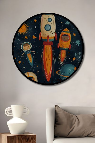 Teona Ahşap Aventura în spațiu colorată, decorativă din lemn MDF, casă rotundă, pictură murală la locul de muncă
