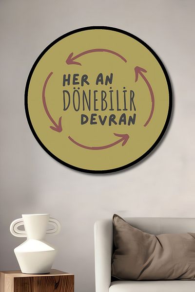 Teona Ahşap În fiecare moment, Devran, lemn MDF, rotund, decorativ, pictură murală pentru locul de muncă