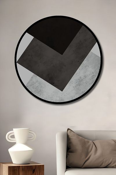 Teona Ahşap Negru Gri Alb Minimalist Decorativ Lemn MDF Rotund Acasă, Locul de Muncă Pictură Perete