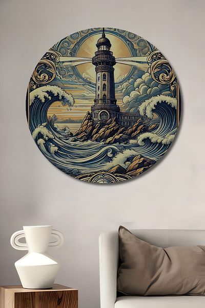 Teona Ahşap Lighthouse Waves Lemn MDF Rotund Decorativ Acasă, Locul de Muncă Pictură Perete
