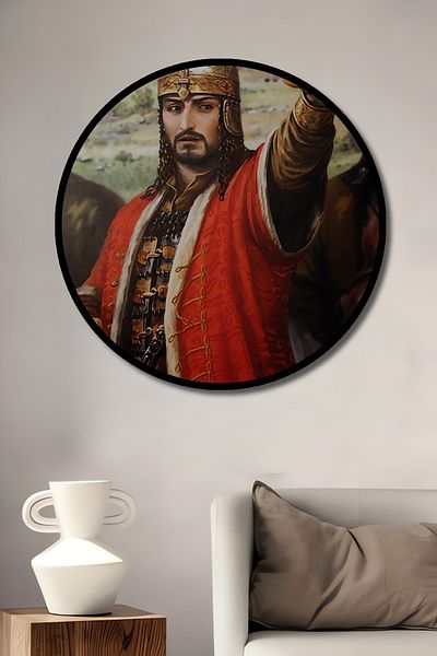 Teona Ahşap Războinicul Selçukian Decorativ din lemn MDF rotund pentru casă, pictură murală la locul de muncă