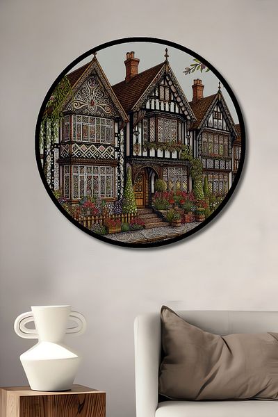Teona Ahşap Arhitectură istorică britanică din lemn MDF rotund decorativ pentru casă, pictură murală la locul de muncă