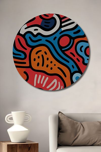 Teona Ahşap Model abstract colorat decorativ din lemn MDF rotund pentru pictura de perete acasa, loc de munca