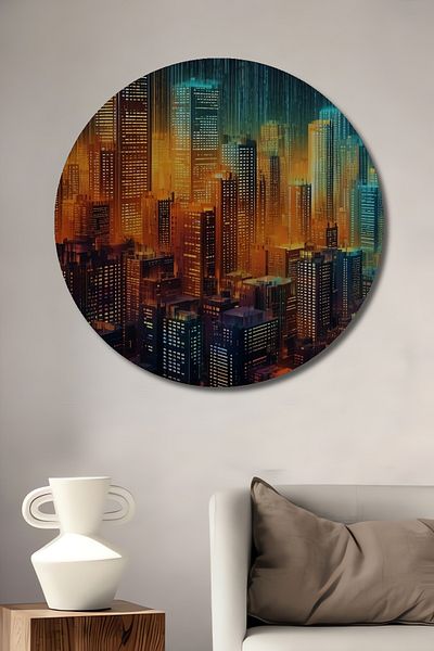 Teona Ahşap Siluetă fermecătoare a orașului, decorativă din lemn MDF, casă rotundă, pictură murală la locul de muncă