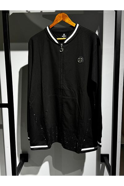 Posh Chic Large Size Black Stone Detailed Tracksuit Set