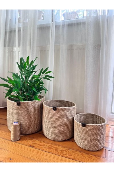 Bohemahomedecor Wicker Jute Basket Flower Pot Organizer Decorative Basket Org...