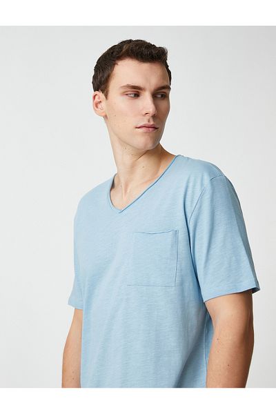 Koton Basic T-Shirt V-Neck Pocket Detailed Short Sleeve