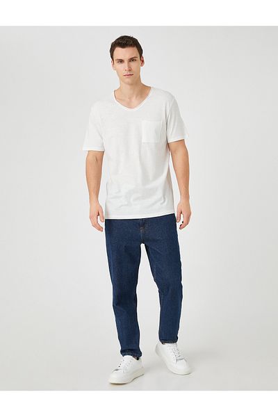 Koton Basic T-Shirt V-Neck Pocket Detailed Short Sleeve