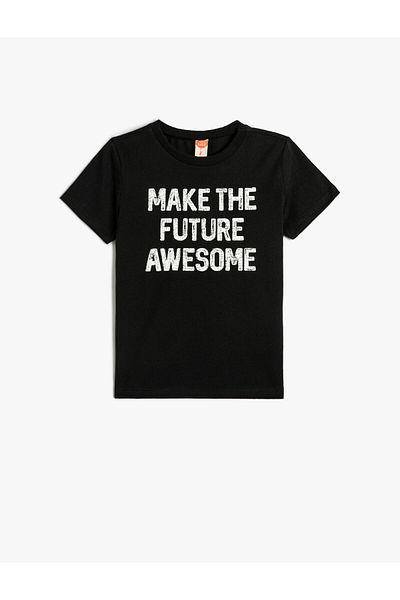 Koton Tricou mânecă scurtă Decolteu Crew Slogan Imprimat Bumbac