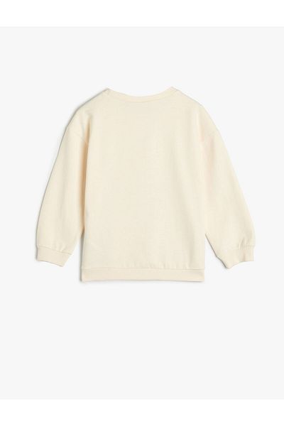 Koton Sweatshirt Long Sleeve Crew Neck Shiny Cat Printed Raised Cotton