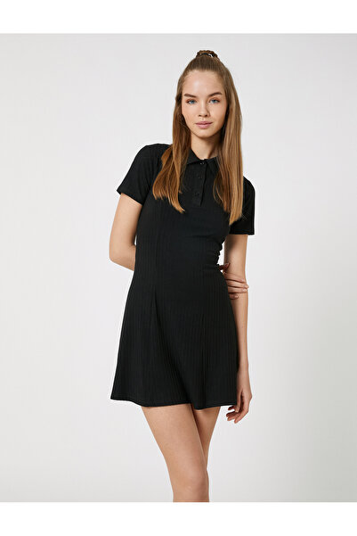 Koton Mini šaty Polo s krátkým rukávem a zapínáním na žebrování