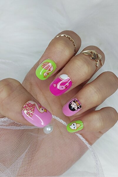 Easy Beauty 24 Adet Çocuklar için Renkli Kısa Takma Tırnak Yapıştırıcı Hediye...