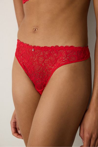 Penti Heart Lace Lace Red Thong Panties
