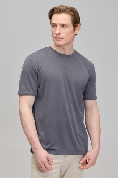 BROOKS BROTHERS Erkek Gri Modal Karışımlı Bisiklet Yaka Cepli Basic Tişört