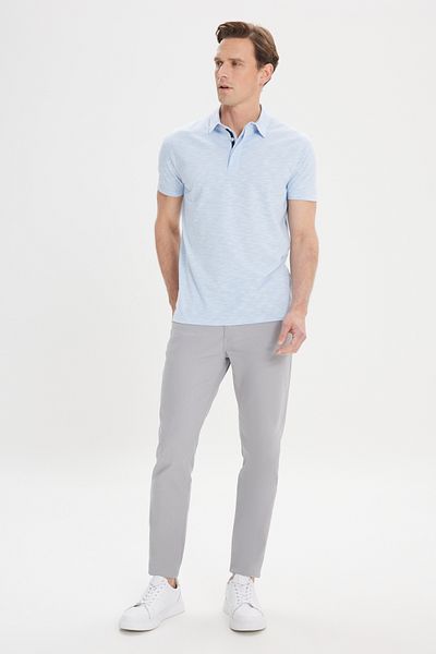 ALTINYILDIZ CLASSICS Men's Light Blue Cotton Jacquard Slim Fit Slim Fit Polo Neck T-Shirt