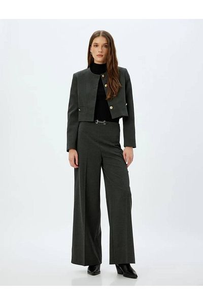 Koton Anthracite Plaid Women's Jacket 5Wak50147Uw