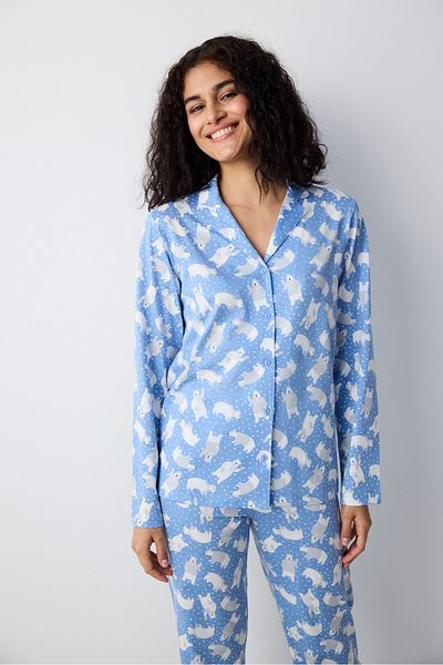 Penti Set de pijamale cu pantaloni cămașă albastră de iarnă