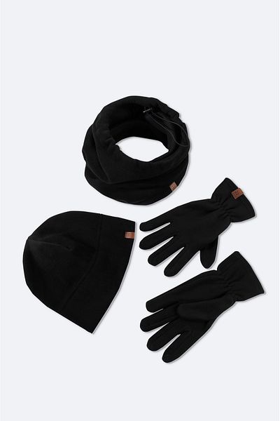Avva Men's Black Fleece Basic Neck Collar Beanie and Gloves Set B 009250