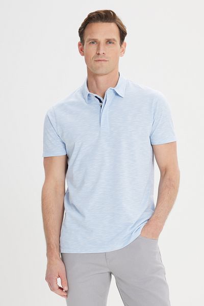 ALTINYILDIZ CLASSICS Men's Light Blue Cotton Jacquard Slim Fit Slim Fit Polo Neck T-Shirt