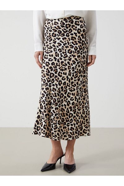 LC Waikiki Lcwaikiki Classic Brown Leopard Print A-Line Satin Women's Skirt