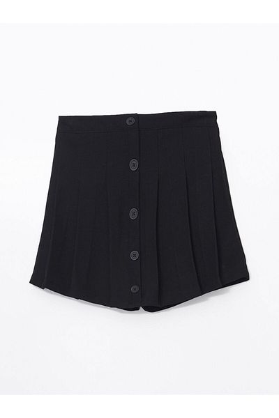 LC Waikiki Lcw Kids Black Elastic Waist Pleated Girls' Short Skirt