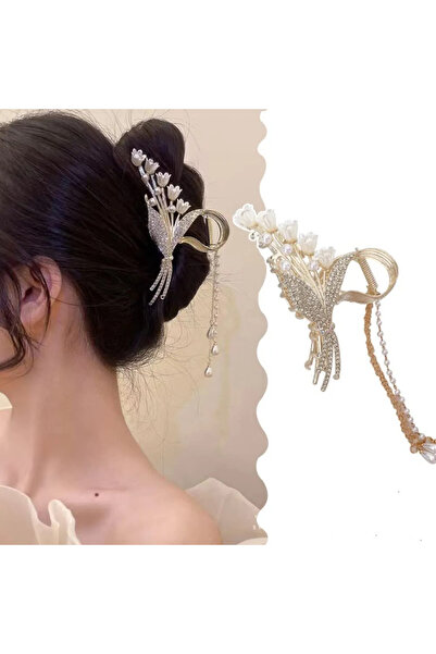 REBORN DESIGN Flower Bouquet Figured Zircon Stone Gold Color 11 cm Metal Latc...
