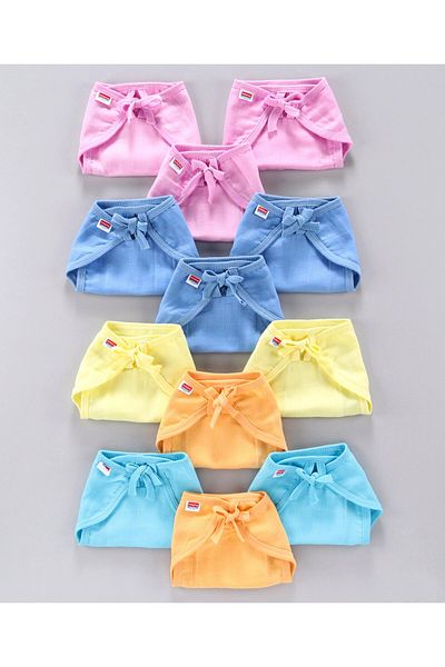 Babyhug حفاضات من الشاش القابل لإعادة الاستخدام على شكل حرف U من Babyhug مقاس صغير جدًا للأطفال من عمر 0 إلى شهرين، مصنوعة من قماش يسمح بمرور الهواء - عبوة من 12 قطعة