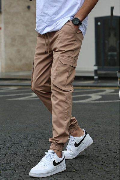 Madmext Beige Cargo-Taschenhose für Herren 5447