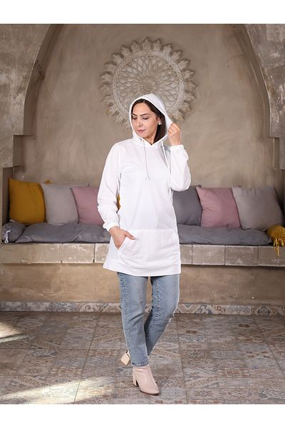 Fazilet Aslan Kangaroo Pocket Hooded Two Thread Tunic