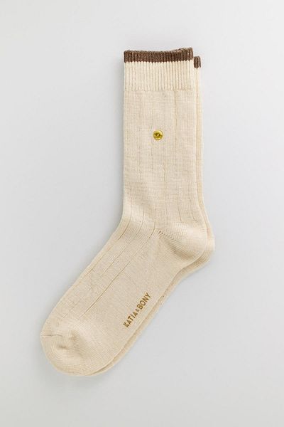 Katia&Bony Men's Studded Plaid Socks Ecru-Brown