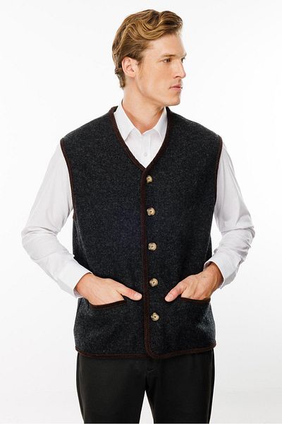 Desen Triko V-Neck Patterned Men's Wool Vest - K. Smoke