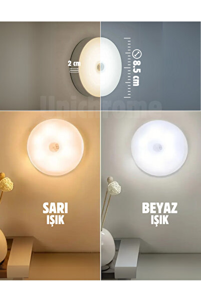 Unichrome Hareket Sensörlü Usb Şarj Edilebilir Çift Renkli Led Işık Dolap Içi Gece Lambası