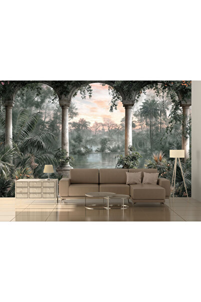 Home Antik sütünlar göl ve çiçekler poster duvar kağıdı