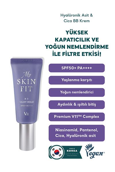 Village 11 Factory Village11 Factory My Skin Fit BB Cream SPF 50+ PA++++ بيج فاتح 20 مل - حمض الهيالورونيك وكريم سيكا BB