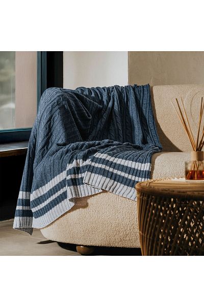 Green Black Knitwear Knitted Tv Blanket - Sofa Shawl Navy Blue