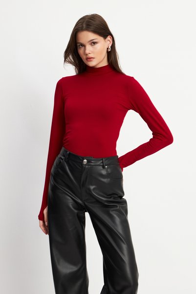 Yefrastore Women's Burgundy Toe Detailed Bodysuit
