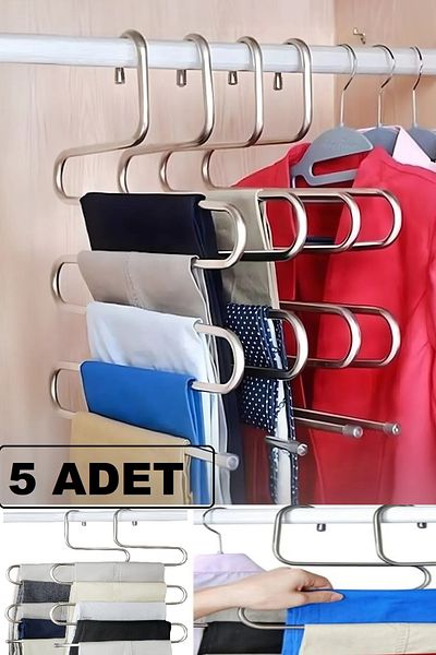 Bayev 5 Pcs Metal Hanger - 5 Compartments Pants Scarf Hanger 5 Layers Closet Organizer