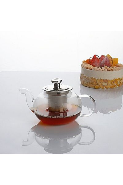 kitchenboost 400 ml Teapot Glass Teapot - Self-Strainer, Silver