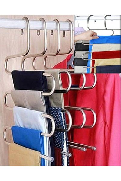 Bayev 5 Pcs Metal Hanger - 5 Compartments Pants Scarf Hanger 5 Layers Closet Organizer
