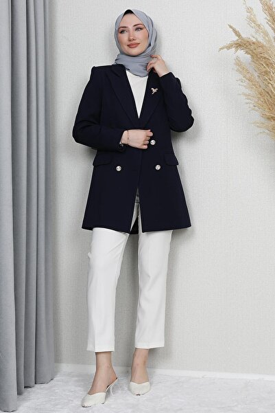 giz astore Kelebek Broş Detay Ceket Lacivert