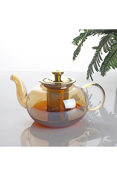 kitchenboost 800 ml Gold Glass Teapot - Self-Straining Teapot Teapot