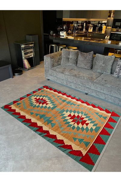 Rugs Modern Halı Rio Collection Green Orange Ethnic Pattern Detailed Woven Ba...