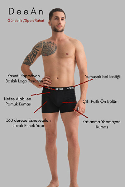 DeeAn Men's Box of 6 Cotton, Flexible Black Combed Cotton Boxers