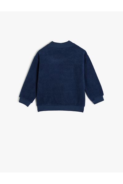 Koton Long Sleeve Fox Printed Stand Collar Raised Cotton Sweatshirt